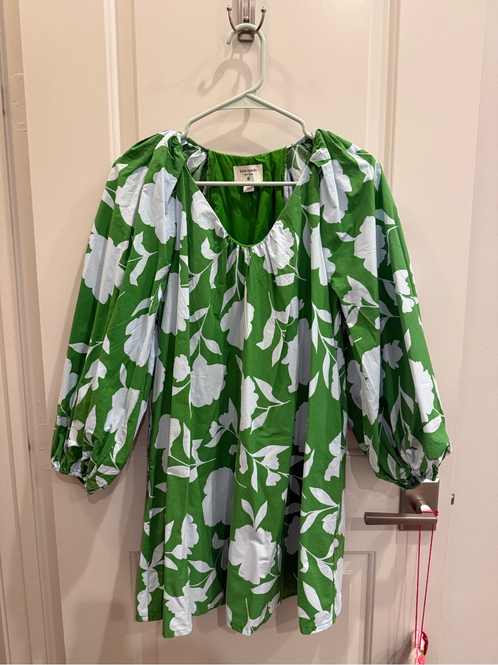 Kate Spade Green and White Floral Puff-Sleeve Dress